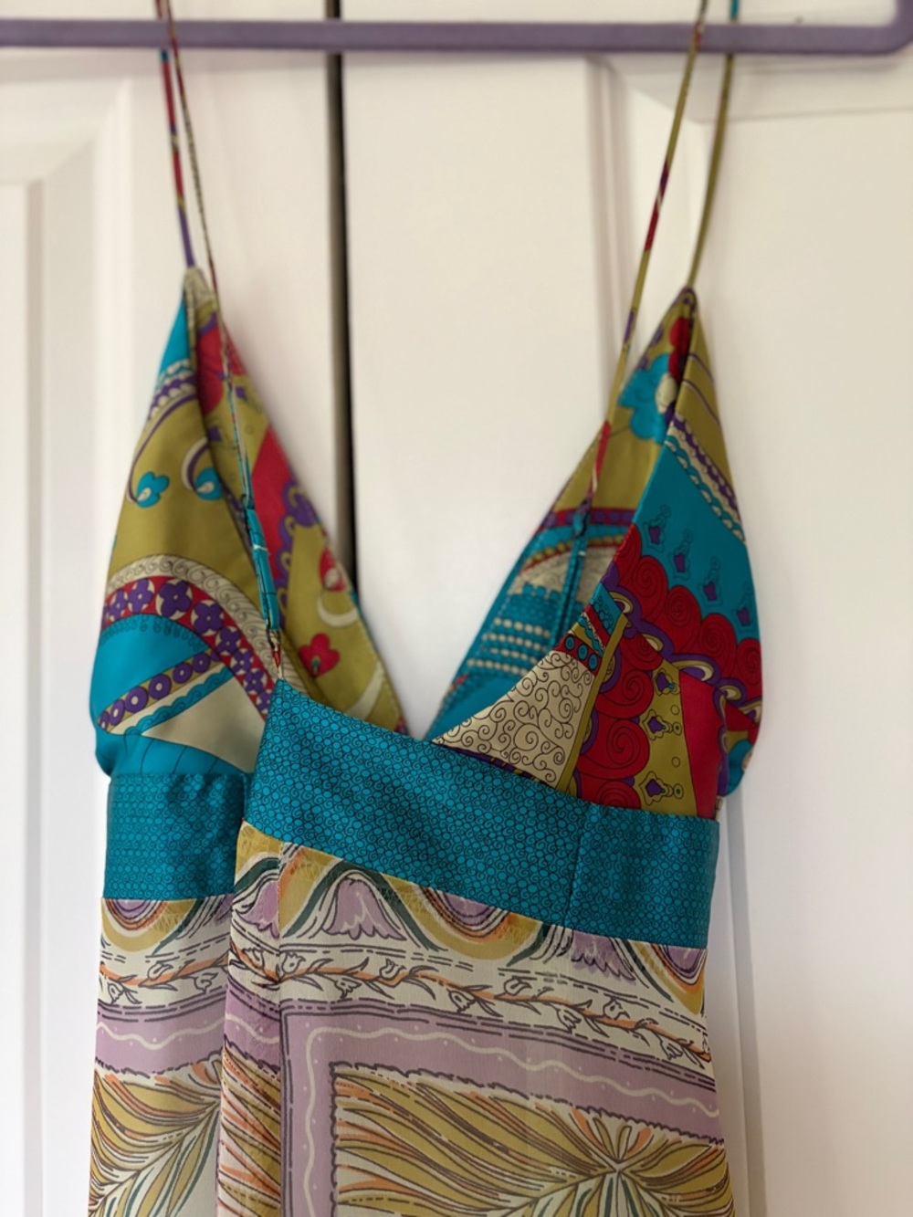 Boho V-Neck Maxi Dress in Teal and Multicolor - Picture 3 of 6